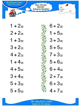 Çocuklar İçin toplam işlemi yaprak testleri 